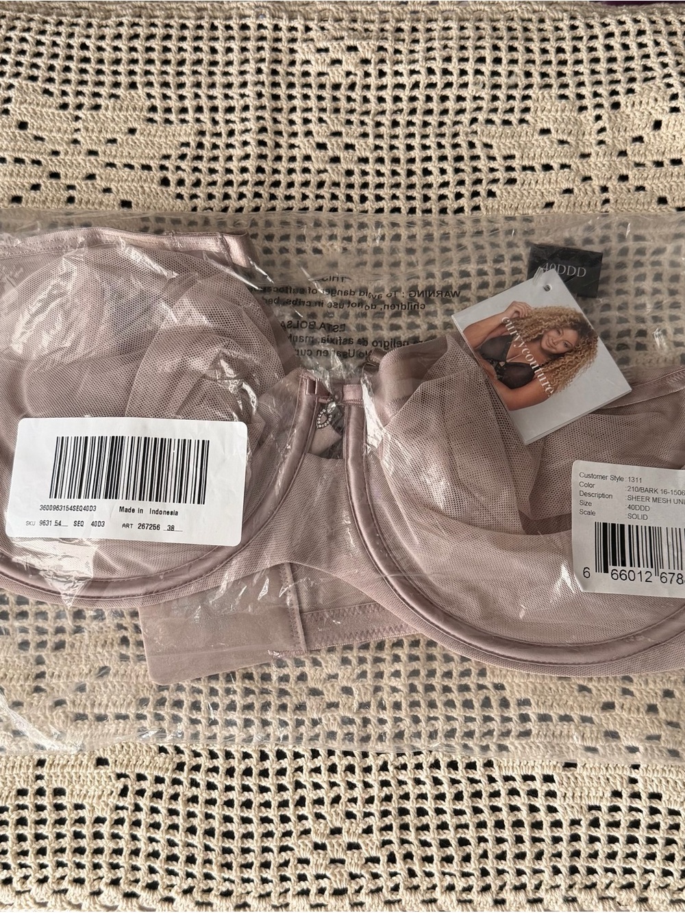 Curvy Couture Mesh Underwire Bra in Dusty Mauve